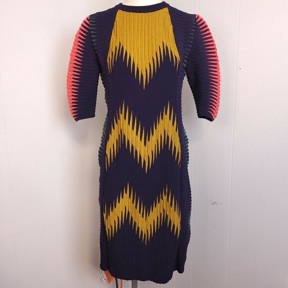 VINTAGE M Missoni Knit Dress short sleeve zig zag blue mustard green pink size? - Picture 2 of 10